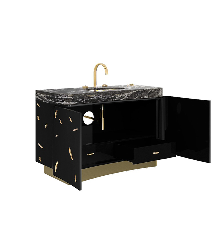 Baraka Single Vanity Cabinet - In High Gloss Black Lacquered For A Modern Bathroom Design - Home'Society
