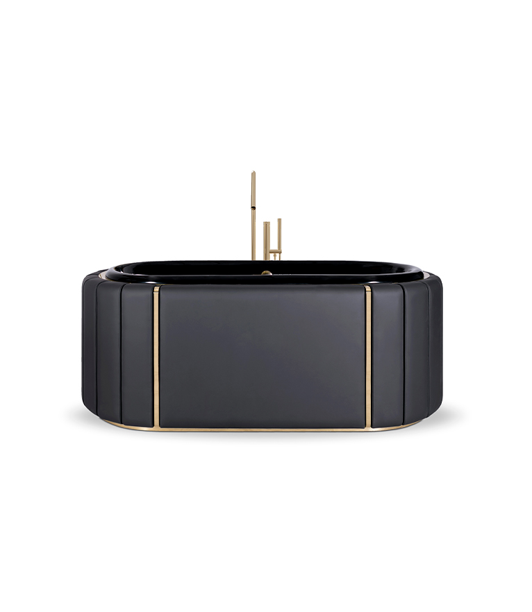 Darian Bathtub - Black Synthetic Leather Upholstered and Gold Details - Home'Society