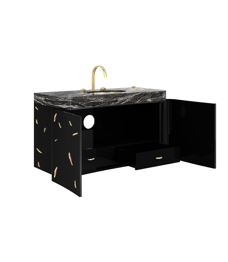 Baraka Single Wall Mounted Bathroom Vanity - Structured In High Gloss Lacquered - Home'Society