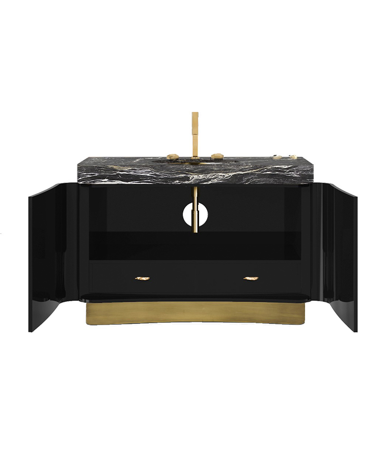Baraka Single Vanity Cabinet - In High Gloss Black Lacquered For A Modern Bathroom Design - Home'Society