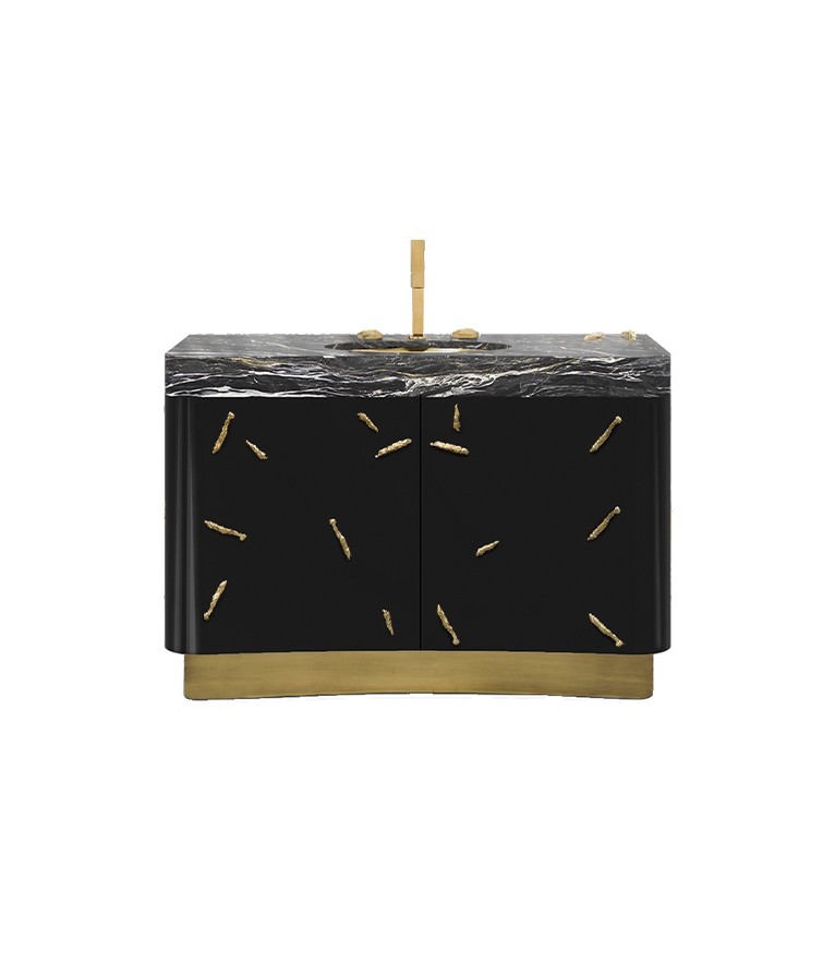 Baraka Single Vanity Cabinet - In High Gloss Black Lacquered For A Modern Bathroom Design - Home'Society