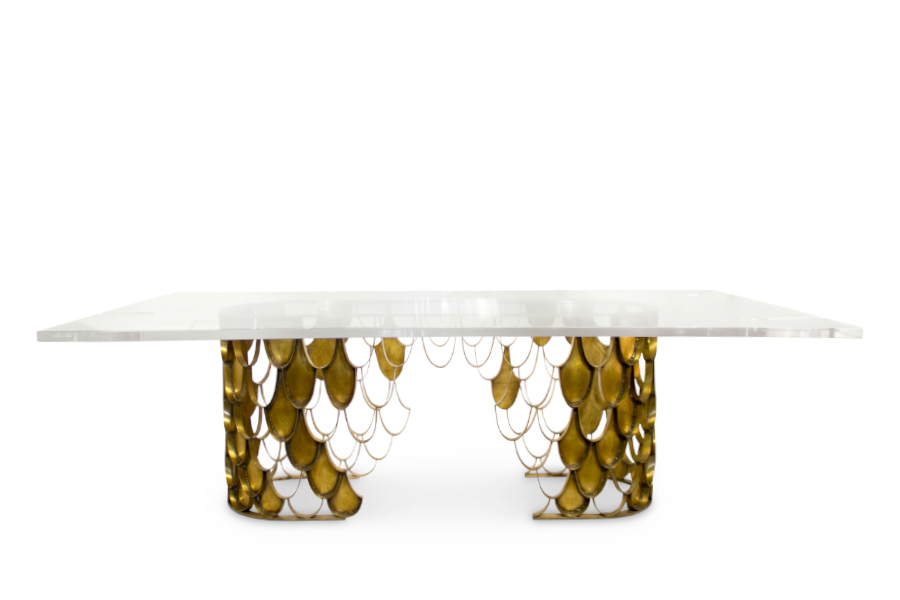 Koi Rectangular Dining Table with Brass Base Modern Contemporary