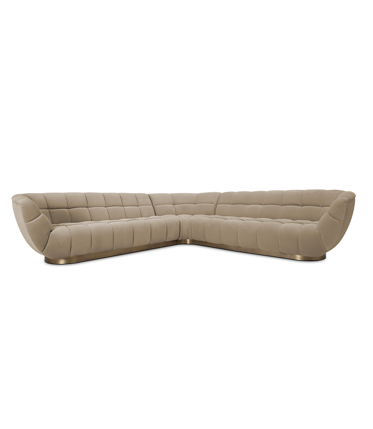 Essex Corner Sofa - Upholstered In Velvet With A Brushed Aged Brass Base - Home'Society