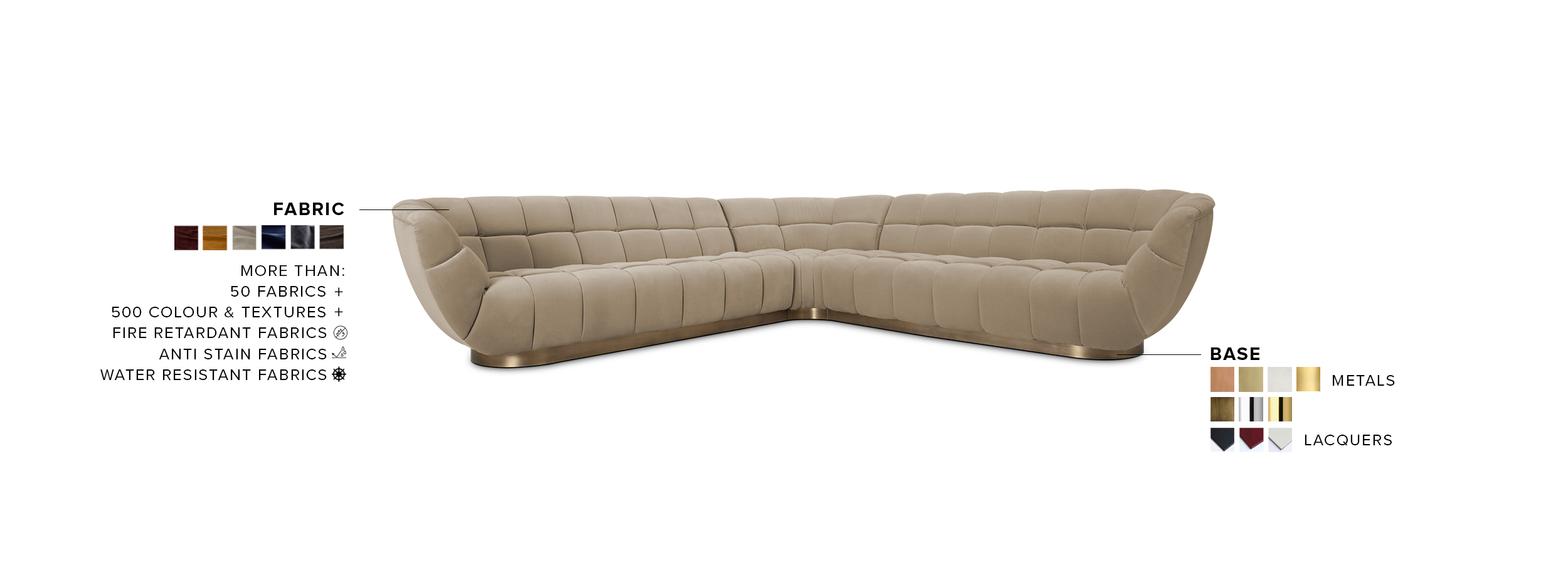 Essex Corner Sofa - Upholstered In Velvet With A Brushed Aged Brass Base - Home'Society