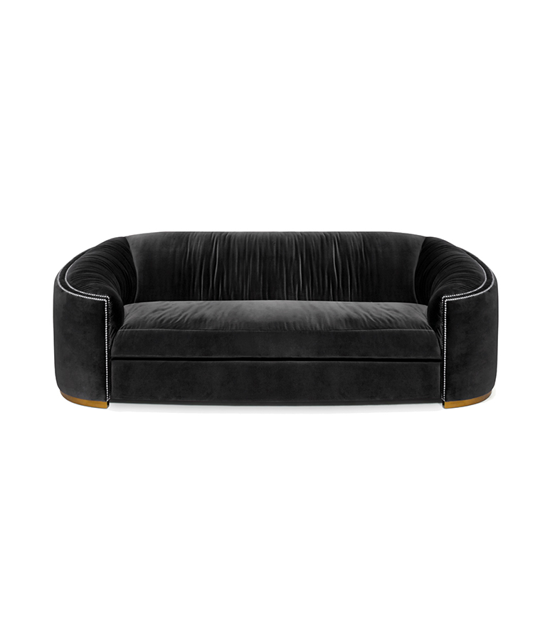 Wales Sofa -  Velvet Upholstered Curved with Nailhead Trim - Home'Society