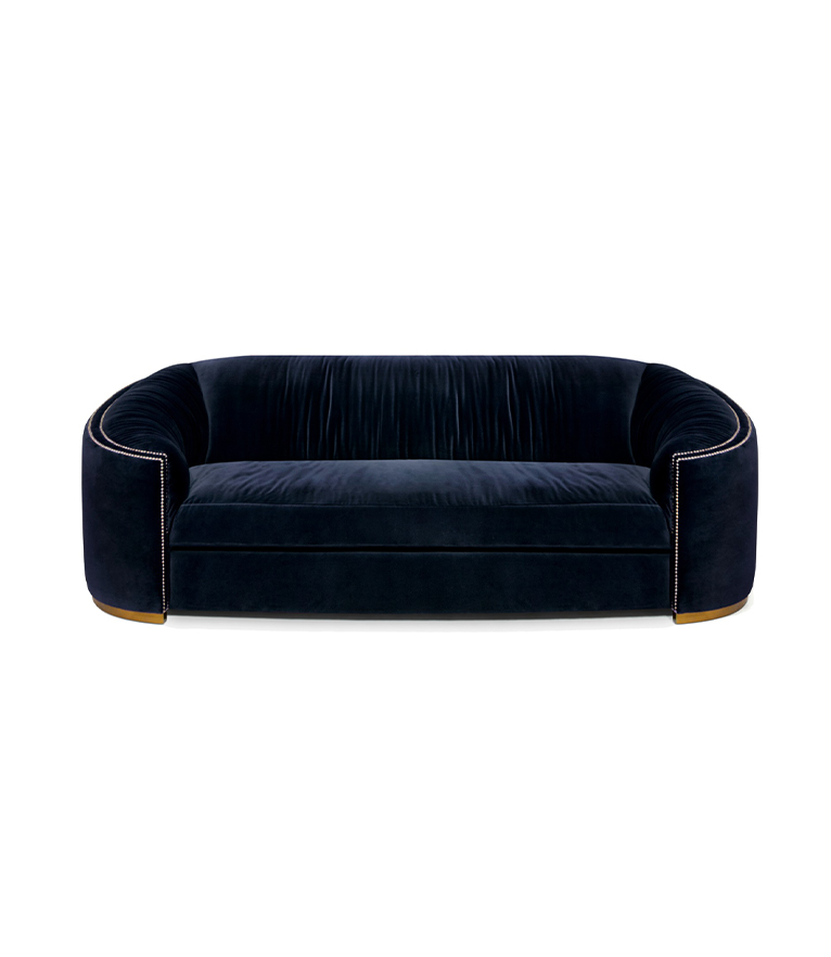 Wales Sofa -  Velvet Upholstered Curved with Nailhead Trim - Home'Society