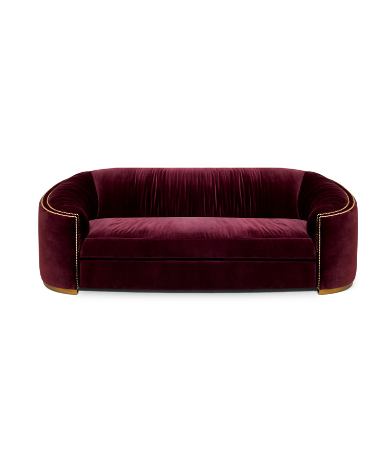 Wales Sofa -  Velvet Upholstered Curved with Nailhead Trim - Home'Society