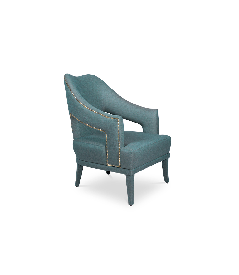 Nº20 Armchair - Fully Upholstered Twill with Gold Nail Trim - Home'Society