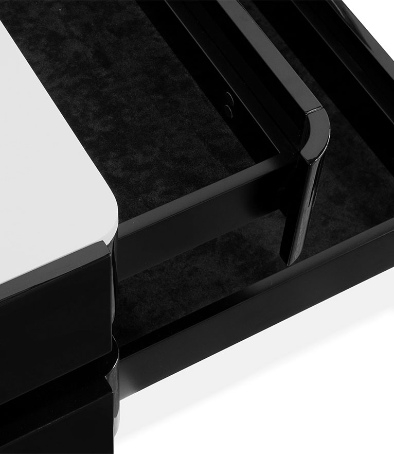 Shinto Rectangle Coffee Table - In Gloss Black Lacquer And Ash Wood Veneer Top - Home'Society
