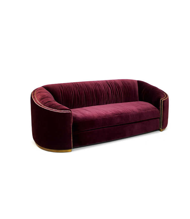 Wales Sofa -  Velvet Upholstered Curved with Nailhead Trim - Home'Society