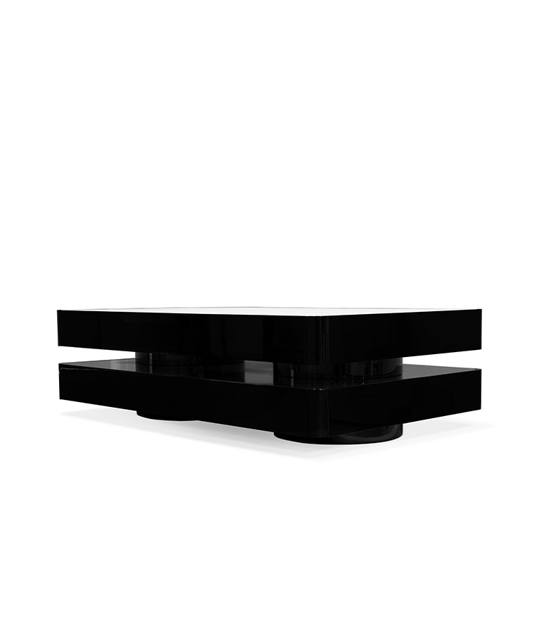 Shinto Rectangle Coffee Table - In Gloss Black Lacquer And Ash Wood Veneer Top - Home'Society