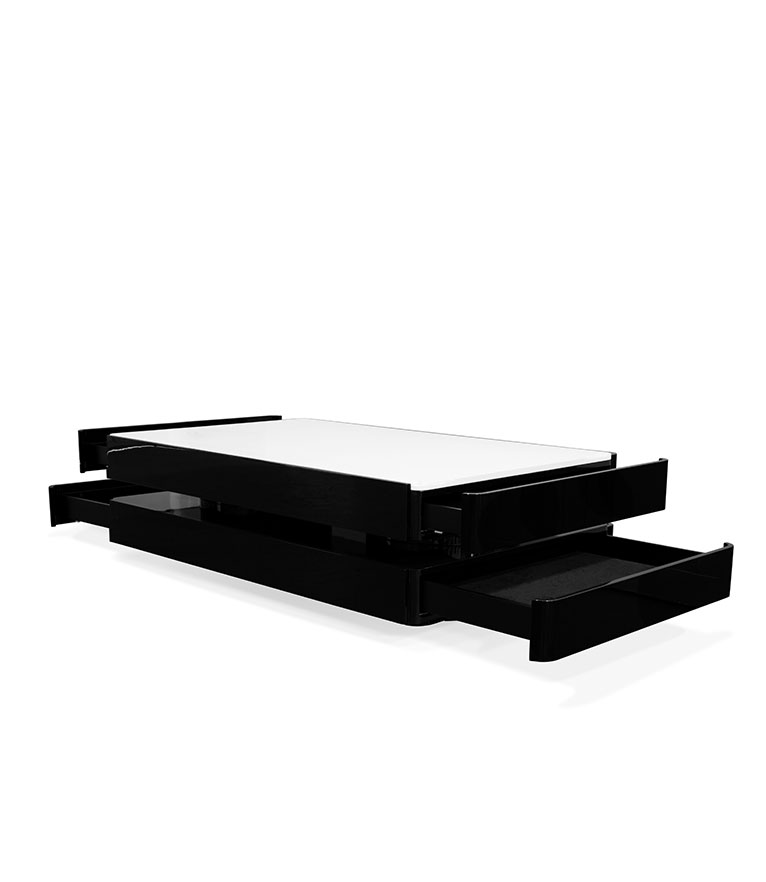 Shinto Rectangle Coffee Table - In Gloss Black Lacquer And Ash Wood Veneer Top - Home'Society