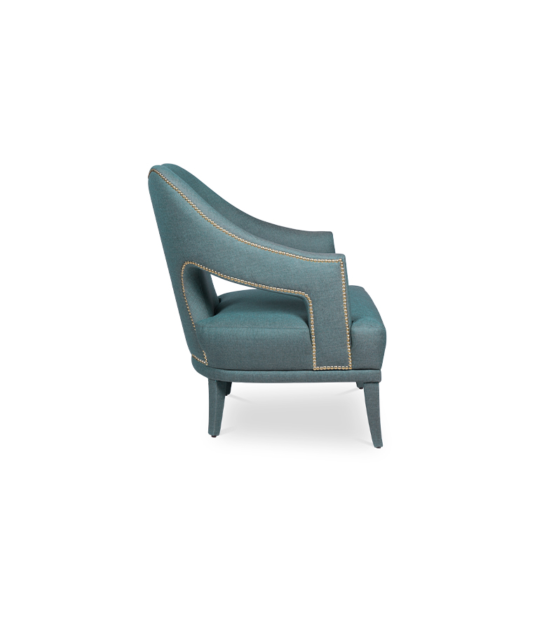 Nº20 Armchair - Fully Upholstered Twill with Gold Nail Trim - Home'Society