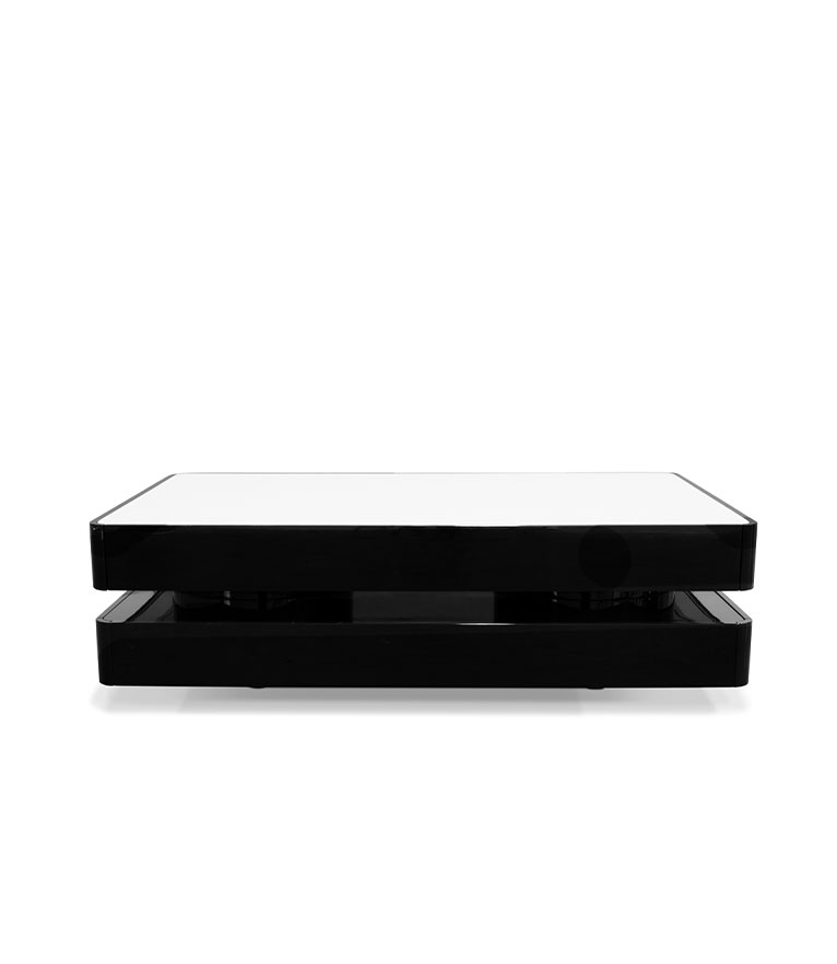 Shinto Rectangle Coffee Table - In Gloss Black Lacquer And Ash Wood Veneer Top - Home'Society