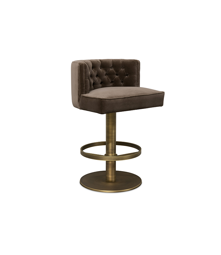 Bourbon II Counter Stool - Upholstered In Velvet With A Brass Swivel - Home'Society