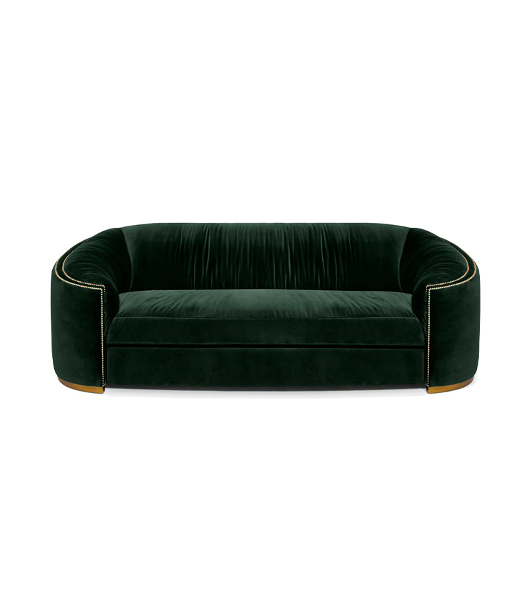 Wales Sofa -  Velvet Upholstered Curved with Nailhead Trim - Home'Society