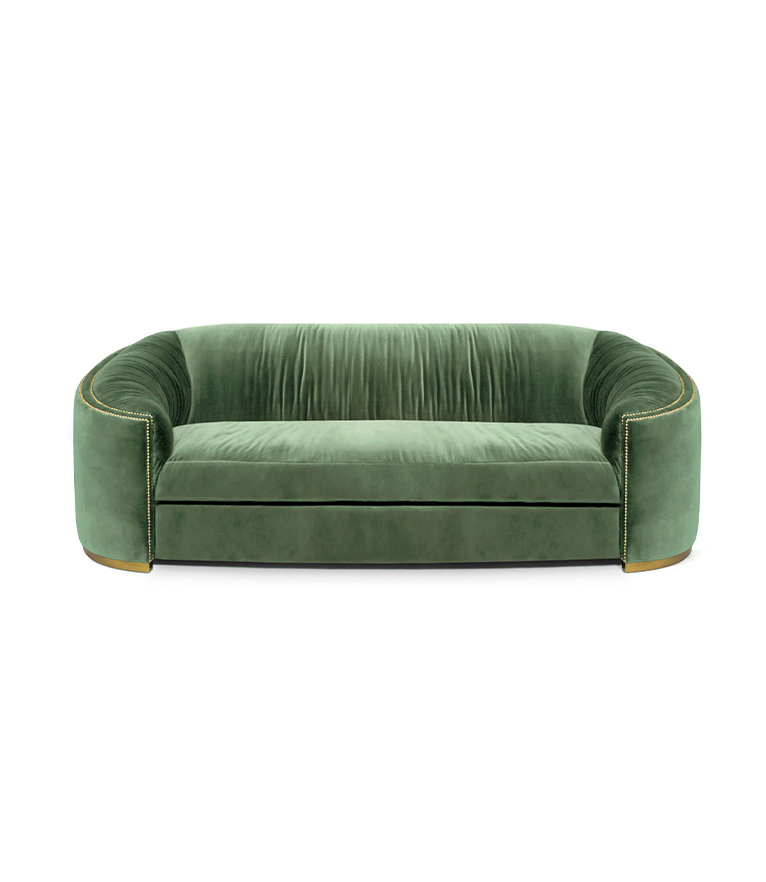 Wales Sofa -  Velvet Upholstered Curved with Nailhead Trim - Home'Society