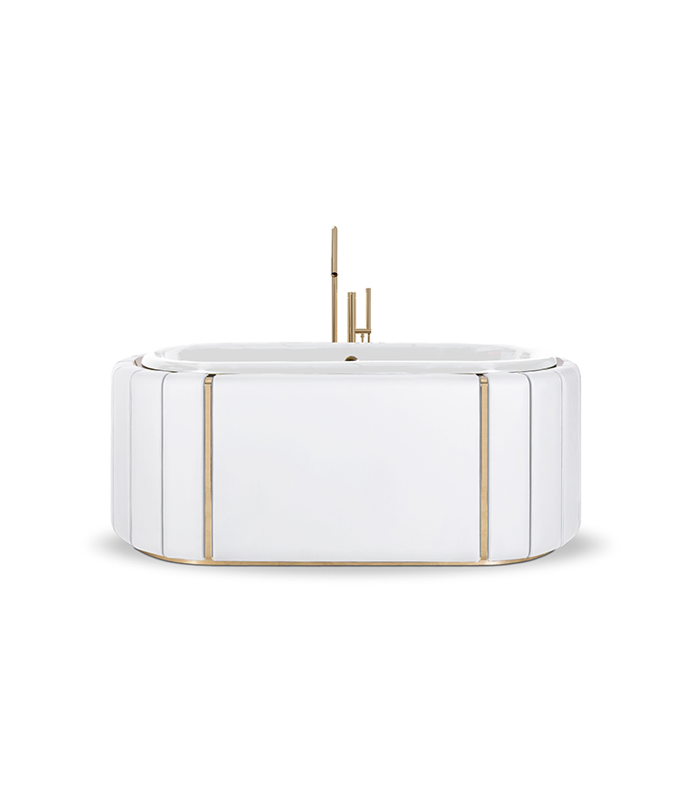 Darian Bathtub - Black Synthetic Leather Upholstered and Gold Details - Home'Society