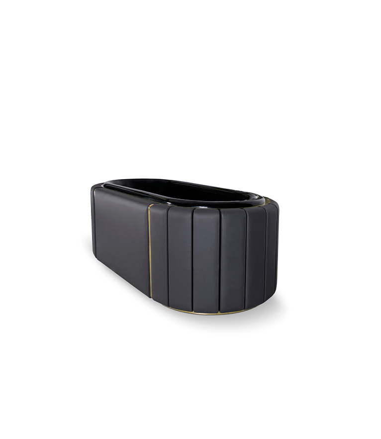 Darian Bathtub - Black Synthetic Leather Upholstered and Gold Details - Home'Society