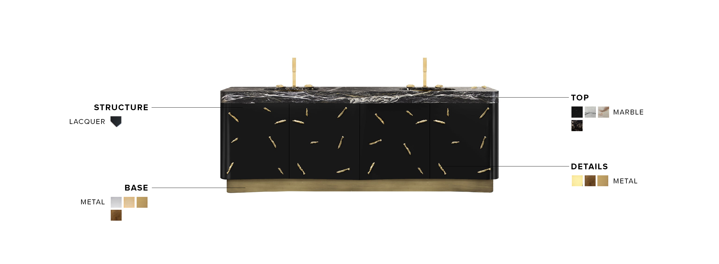 Baraka Vanity Cabinet - With A Structure In High Gloss Lacquered - Home'Society