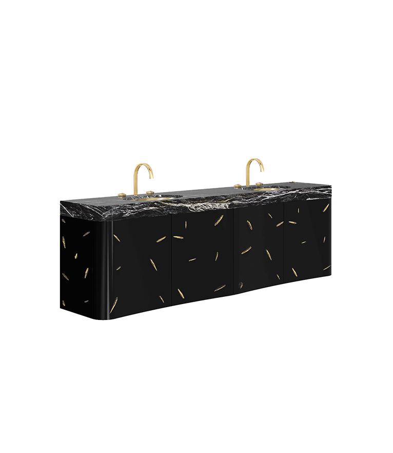 Baraka Wall Mounted Bathroom Vanity - With A Black Kenya Marble Countertop - Home'Society