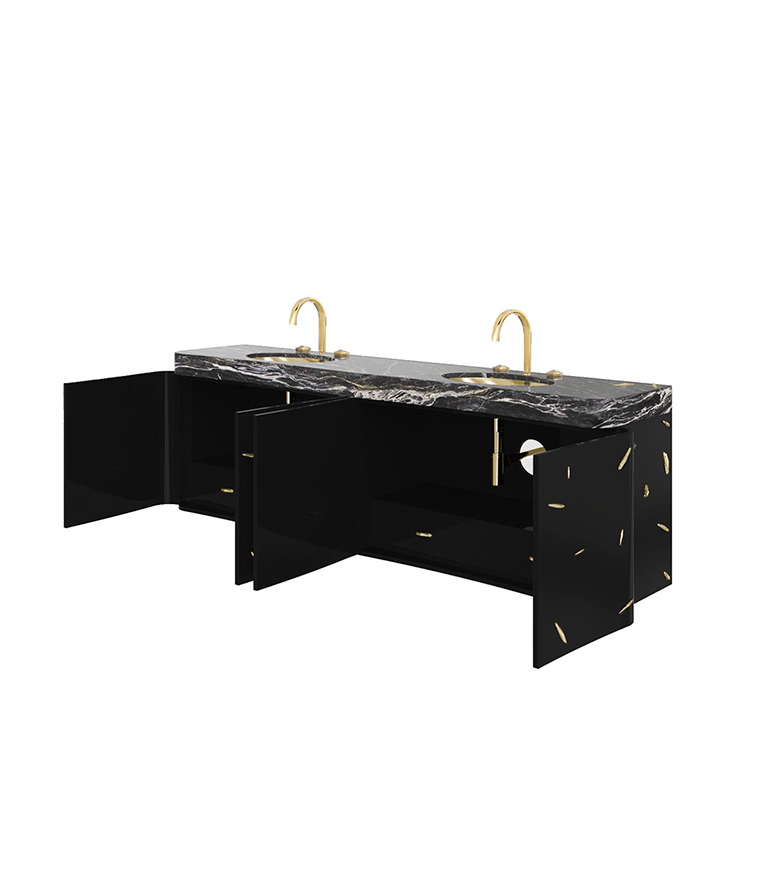 Baraka Wall Mounted Bathroom Vanity - With A Black Kenya Marble Countertop - Home'Society