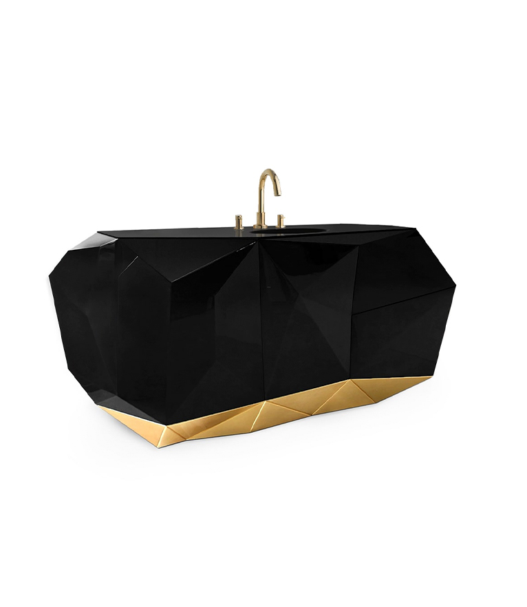 Diamond Single Vanity Cabinet - In A High Gloss Black Varnish - Home'Society