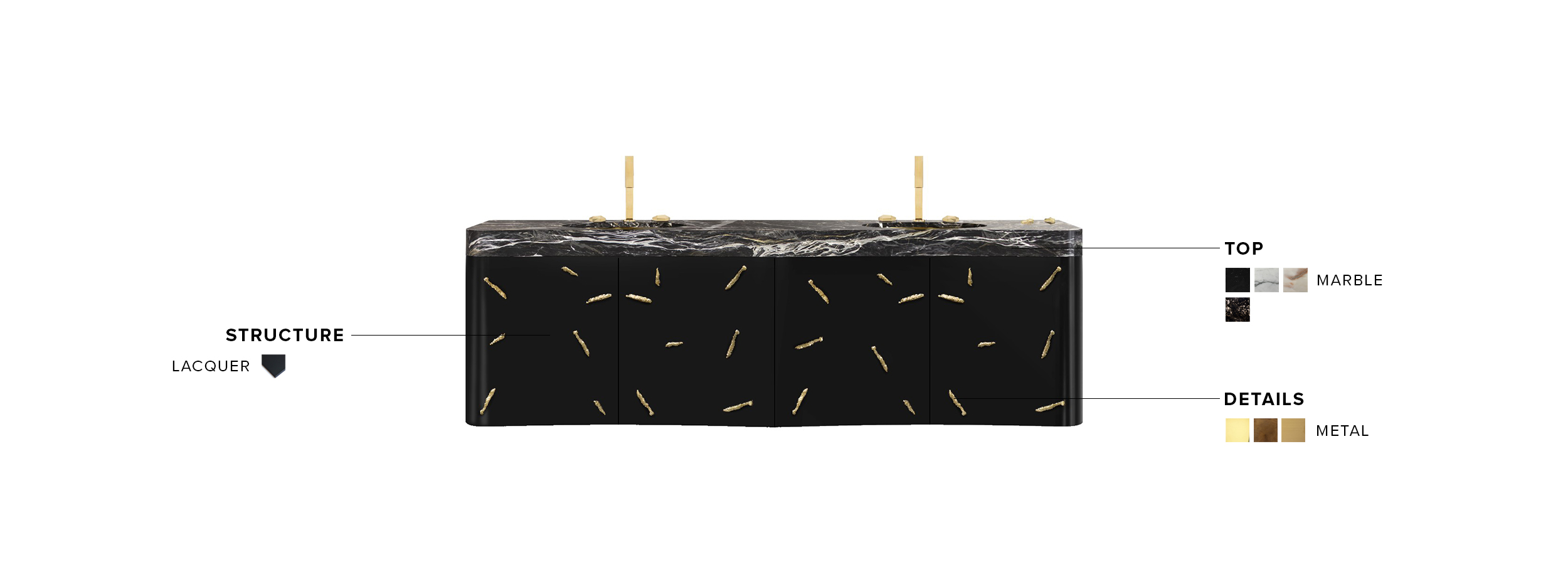 Baraka Wall Mounted Bathroom Vanity - With A Black Kenya Marble Countertop - Home'Society