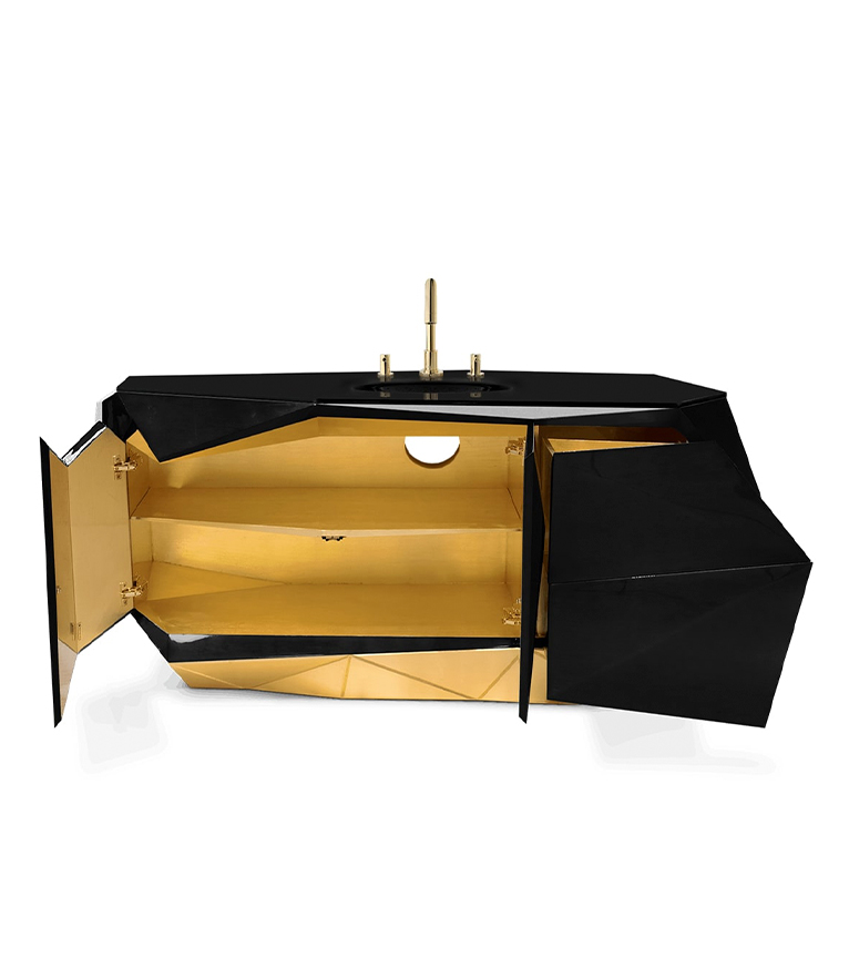 Diamond Single Vanity Cabinet - In A High Gloss Black Varnish - Home'Society