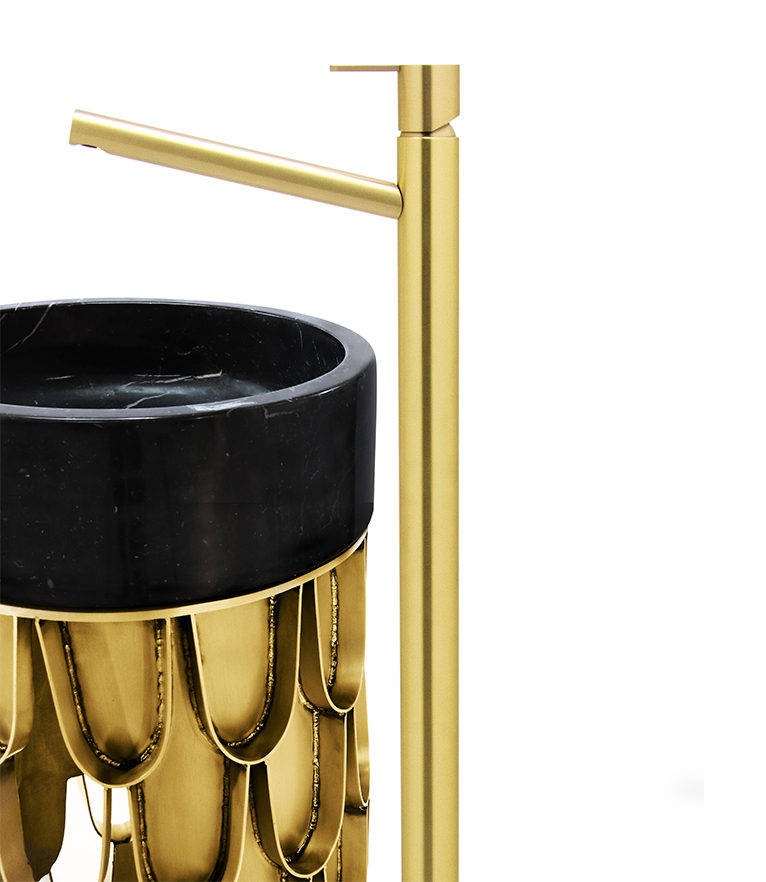 Koi Pedestal Sink - Brushed Brass Matte and Sink in Black Marble - Home'Society