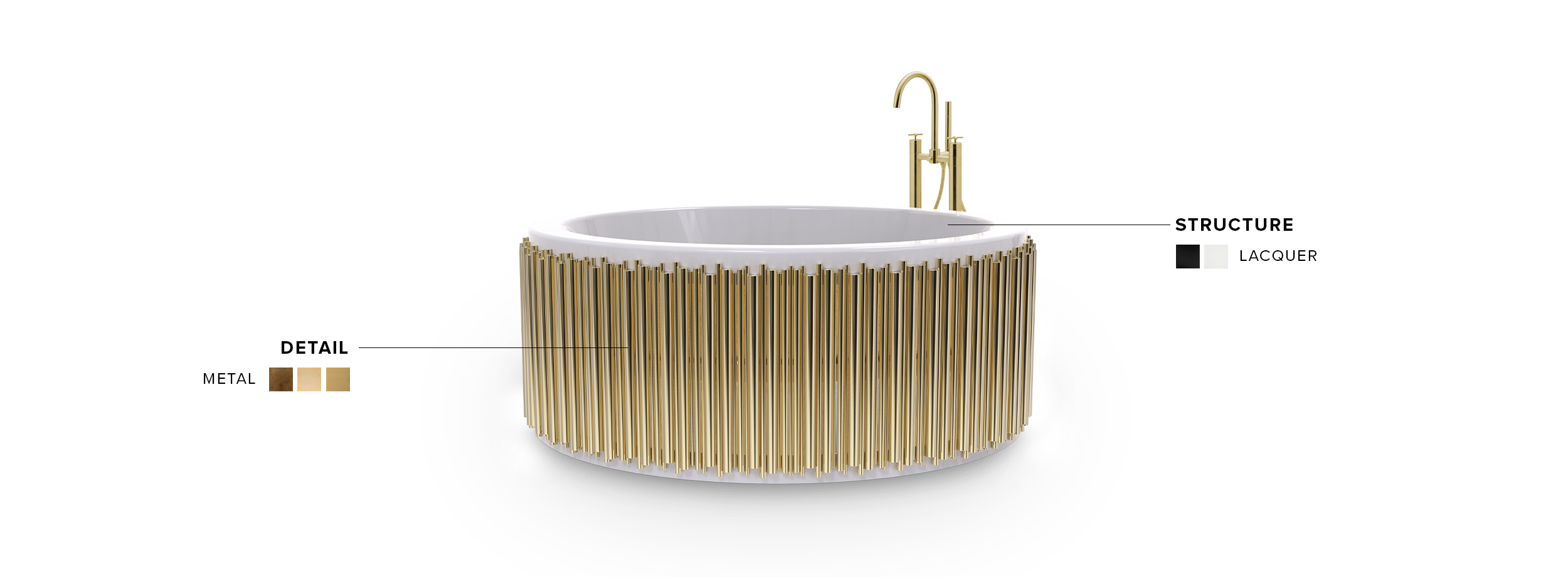 Symphony Round Bathtub - In Fiberglass With Brass Tubes - Home'Society