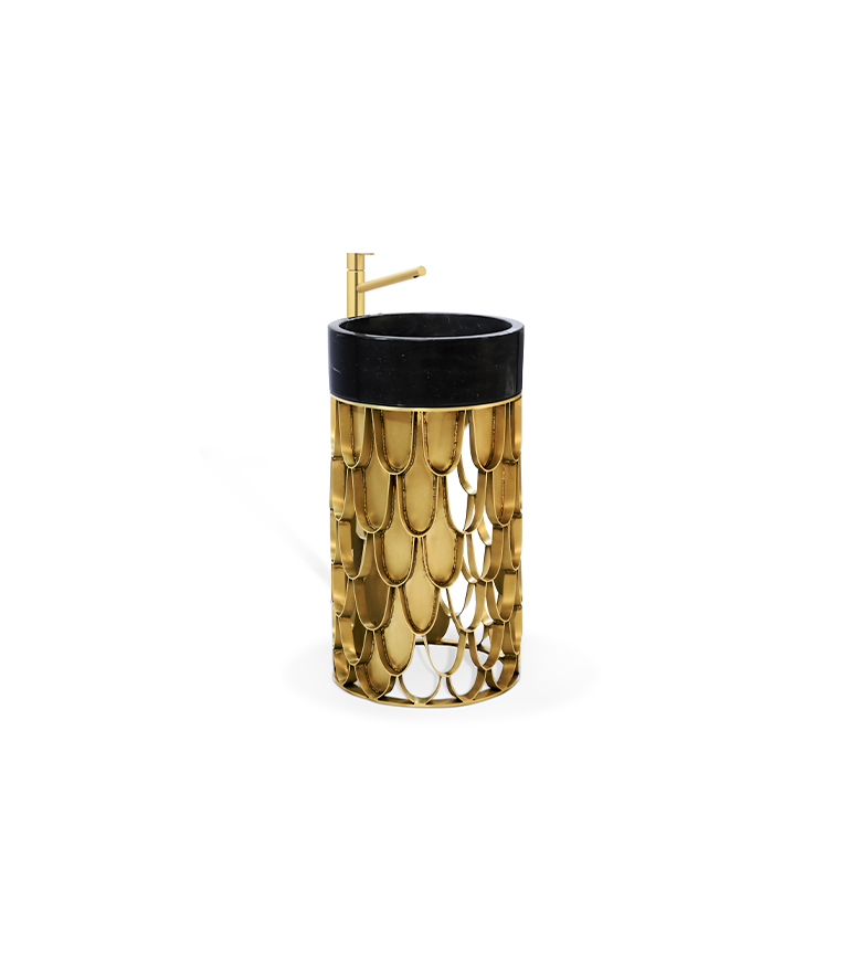 Koi Pedestal Sink - Brushed Brass Matte and Sink in Black Marble - Home'Society