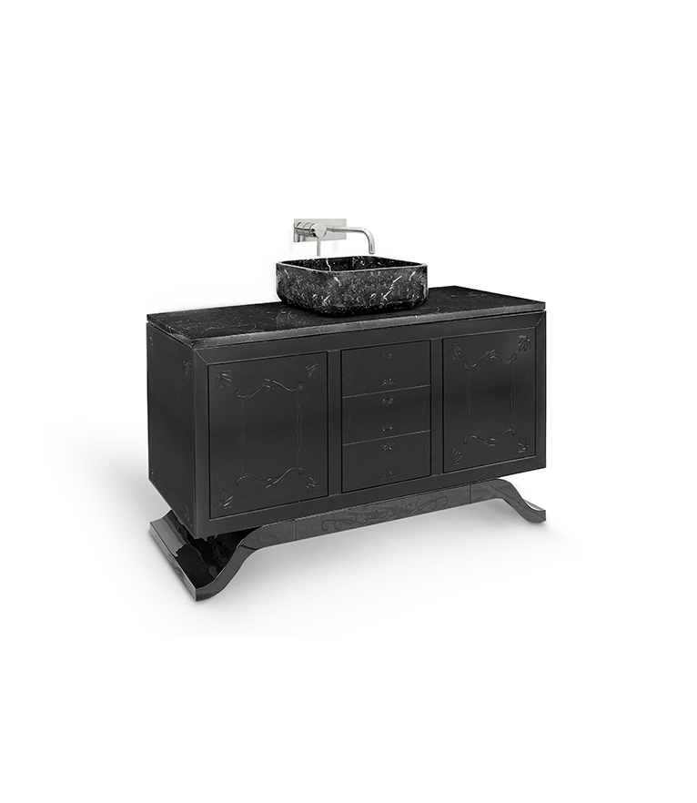 Metropolitan Vanity Cabinet - Wood With Black Lacquer and Marble Sink Vanity - Home'Society