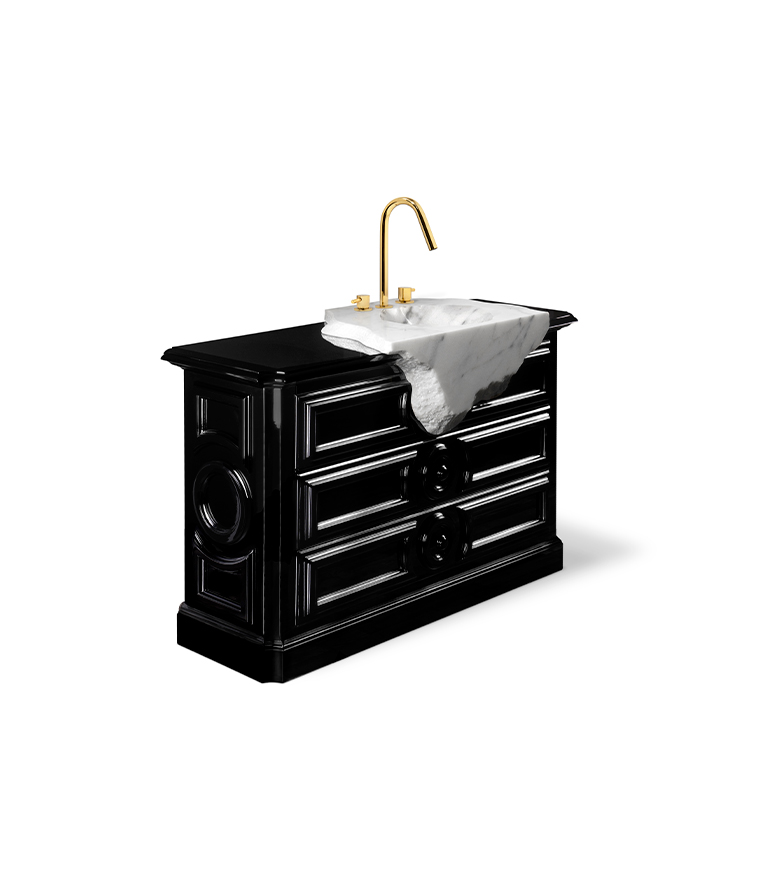 Petra Vanity Cabinet - High Gloss Lacquered and White Marble Sink - Home'Society