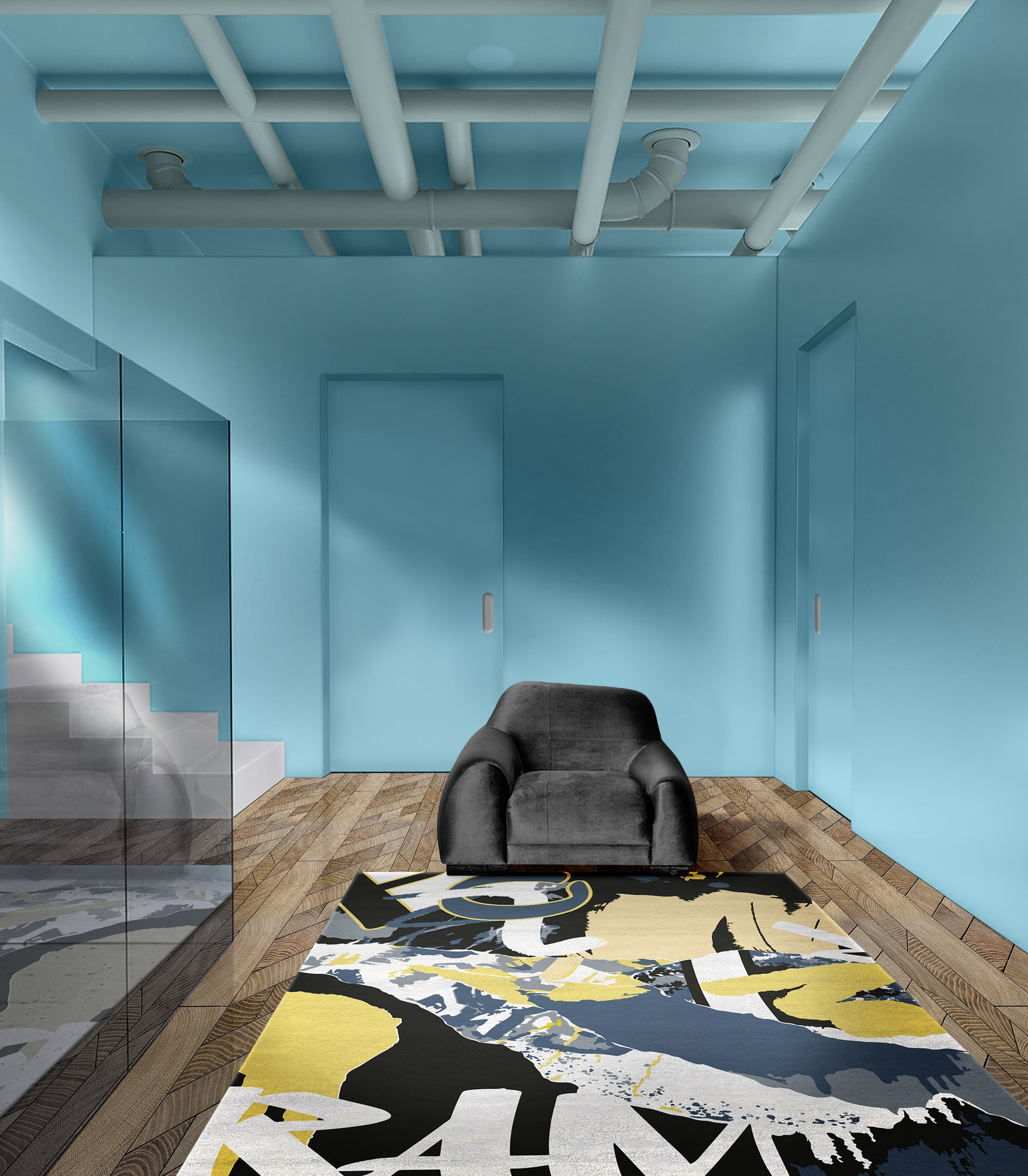 Modern Hallway Design with a Colorful Rug - Home'Society
