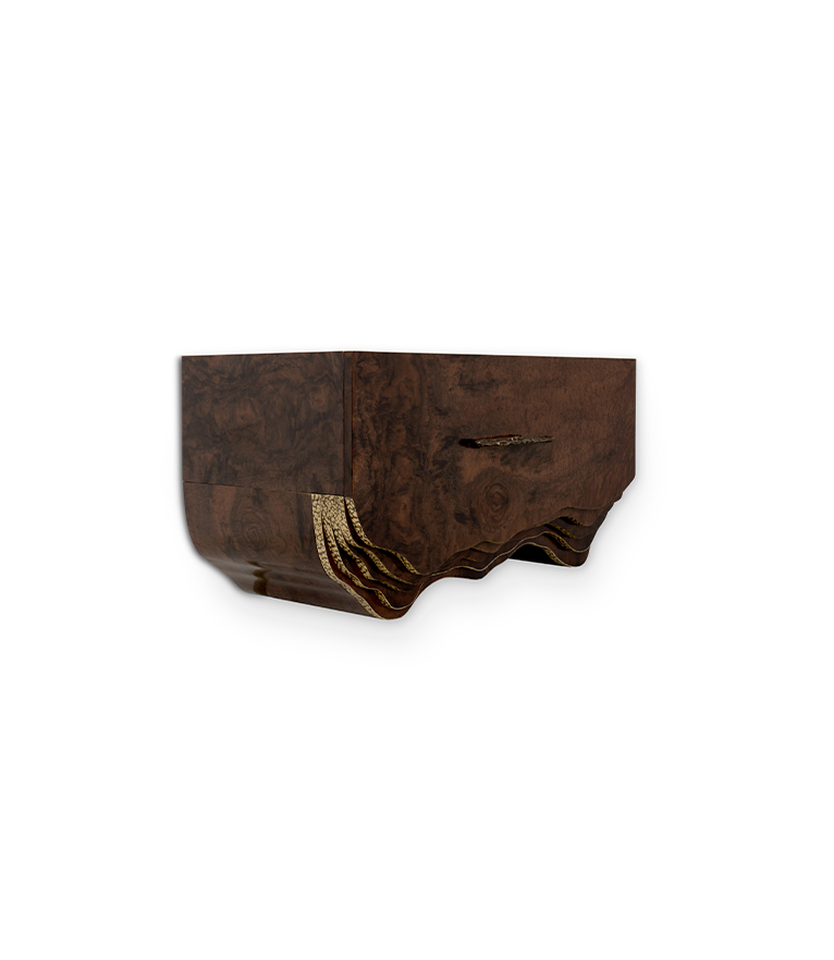 Huang Wall Monted Bathroom Vanity Cabinet - Walnut Root Wood with Brass Details - Home'Society