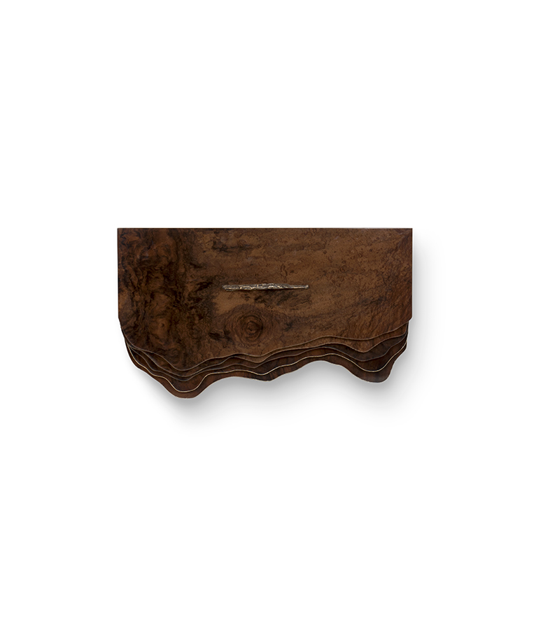 Huang Wall Monted Bathroom Vanity Cabinet - Walnut Root Wood with Brass Details - Home'Society