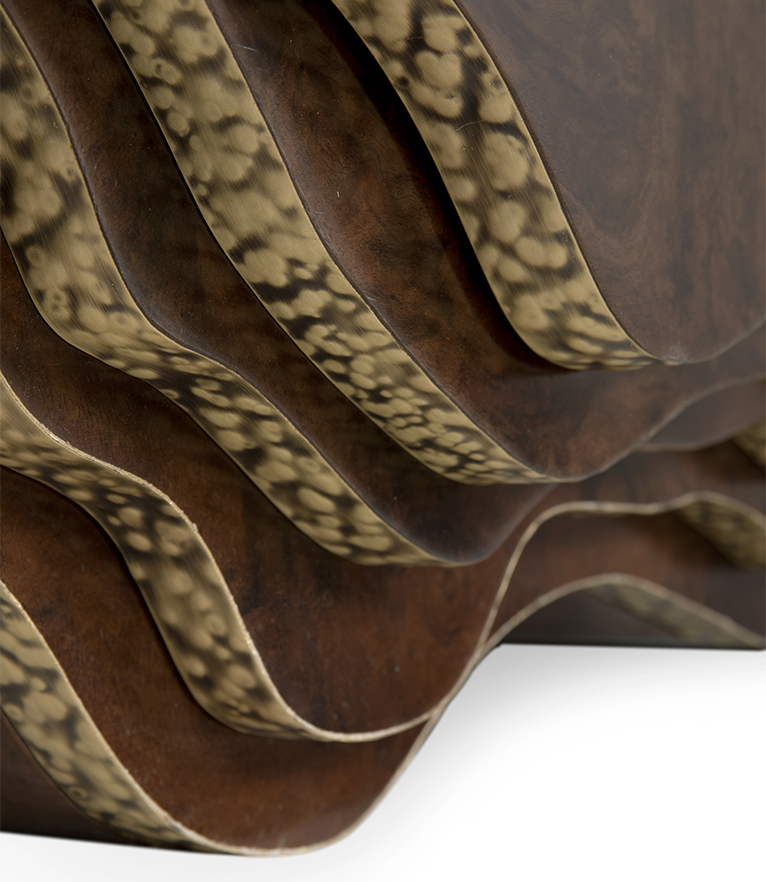 Huang Wall Monted Bathroom Vanity Cabinet - Walnut Root Wood with Brass Details - Home'Society