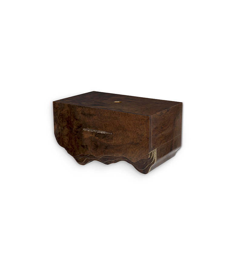 Huang Wall Monted Bathroom Vanity Cabinet - Walnut Root Wood with Brass Details - Home'Society