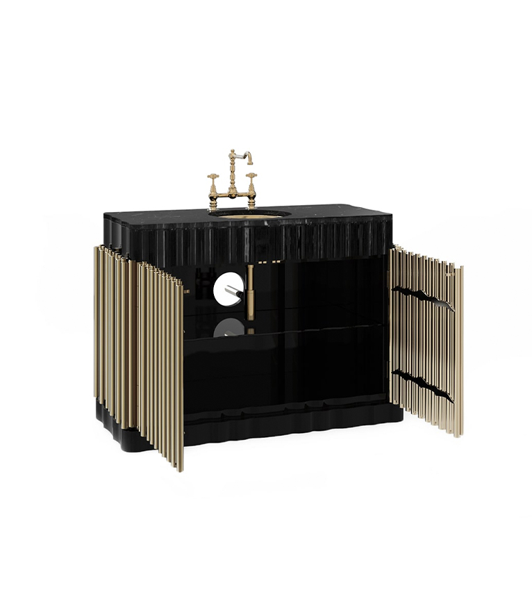Symphony Single Vanity Cabinet - In Gold-plated Brass - Home'Society