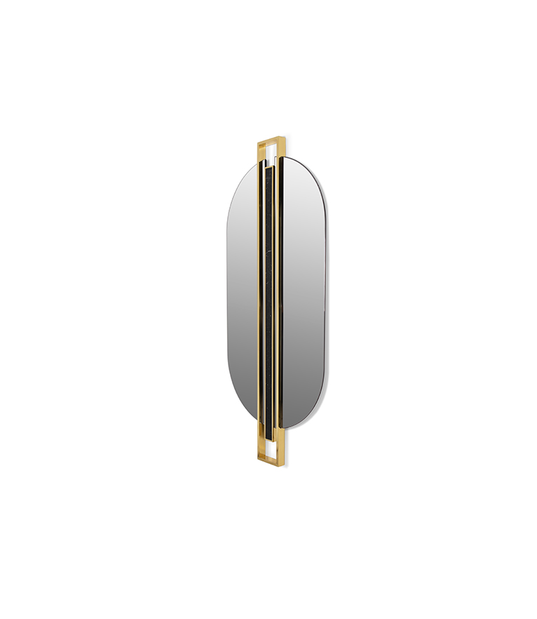 Shield Oval Mirror - Polished Brass and Nero Marquino Marble - Home'Society