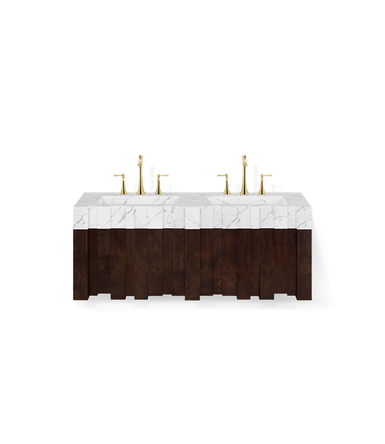 Nazca Wall Mounted Vanity Cabinet - Matte Walnut Root Veneer With A Marble Sink For A Modern Design - Home'Society