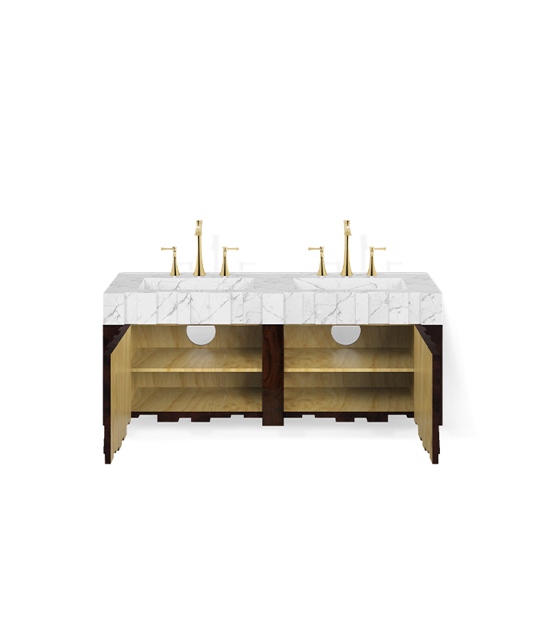 Nazca Wall Mounted Vanity Cabinet - Matte Walnut Root Veneer With A Marble Sink For A Modern Design - Home'Society