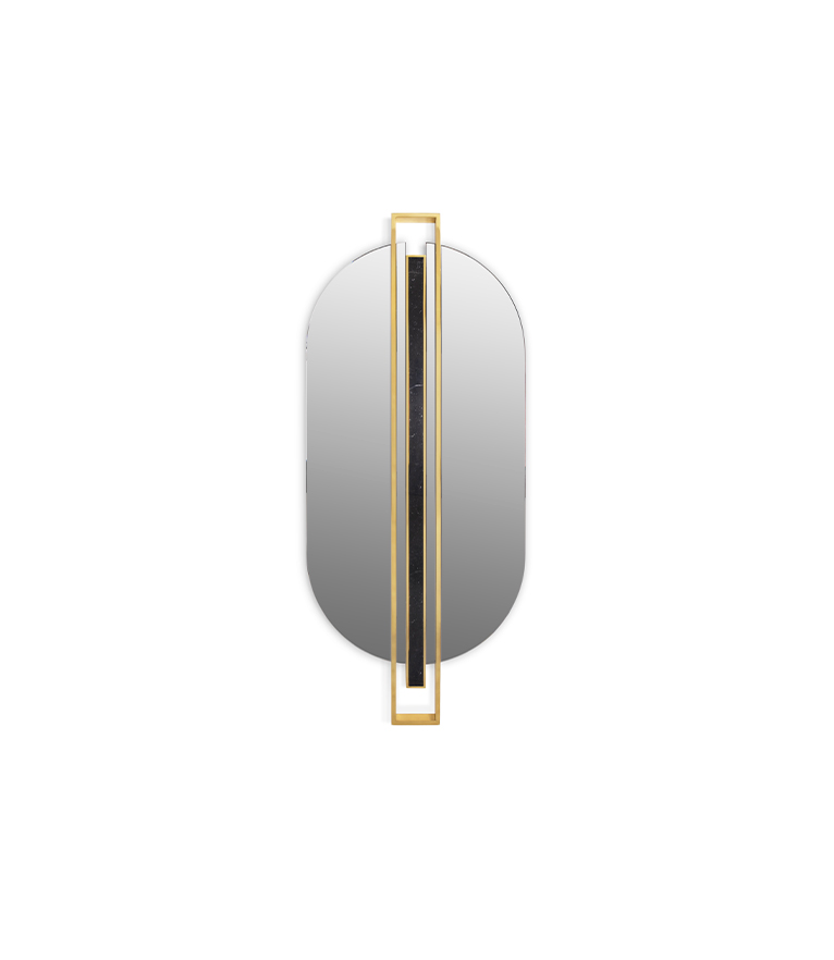 Shield Oval Mirror - Polished Brass and Nero Marquino Marble - Home'Society