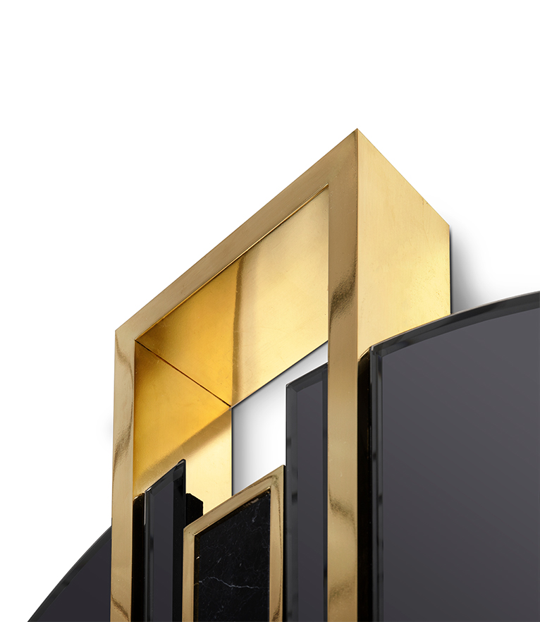 Shield Mirror - Polished Brass and Nero Marquina Marble - Home'Society