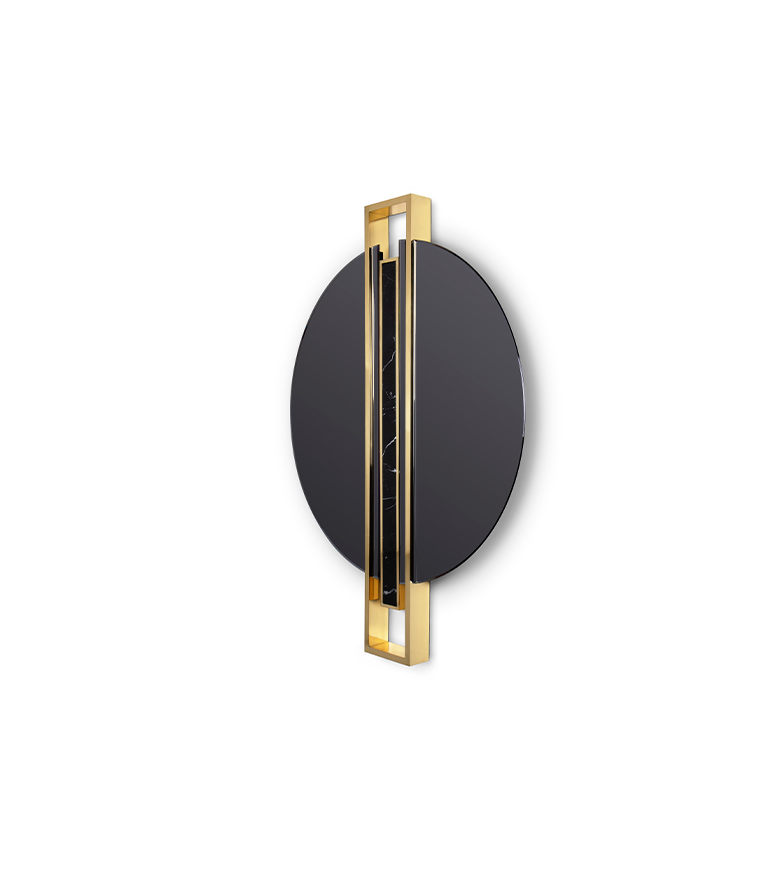 Shield Mirror - Polished Brass and Nero Marquina Marble - Home'Society