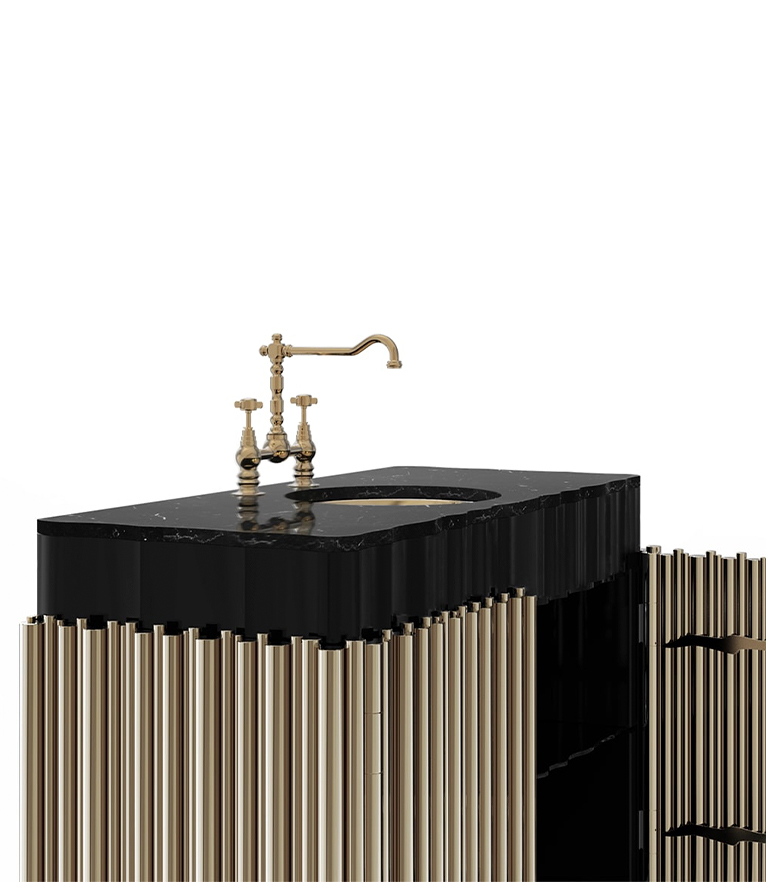Symphony Single Vanity Cabinet - In Gold-plated Brass - Home'Society