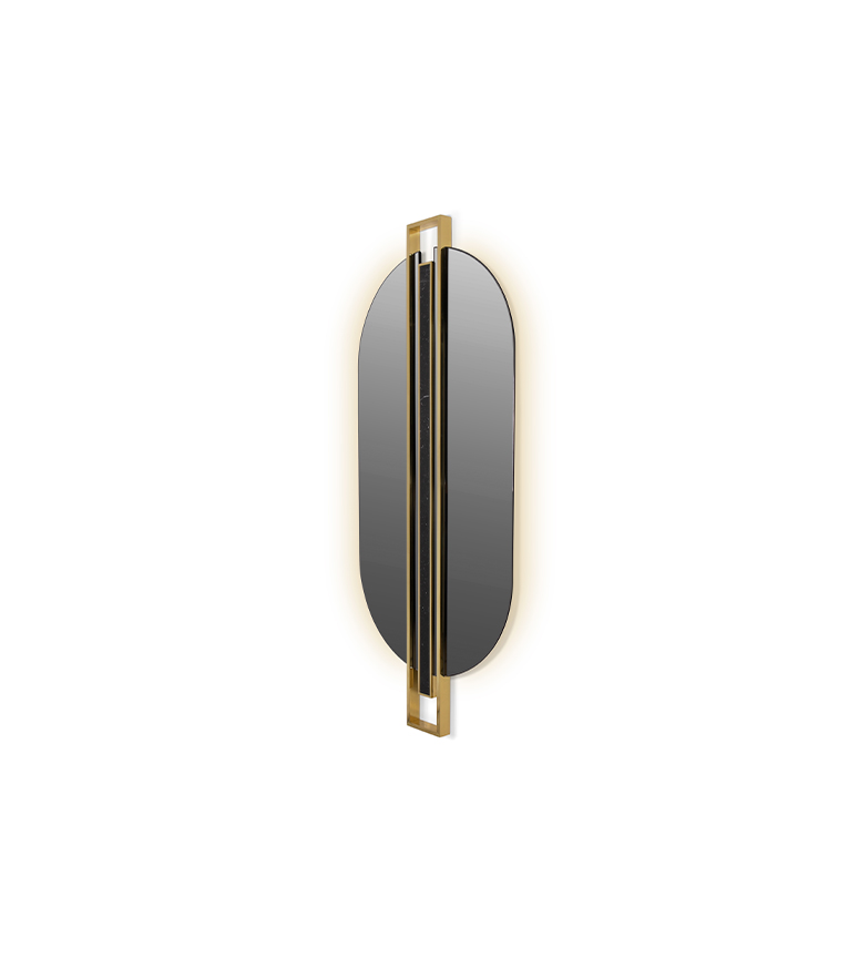 Shield Oval Mirror - Polished Brass and Nero Marquino Marble - Home'Society