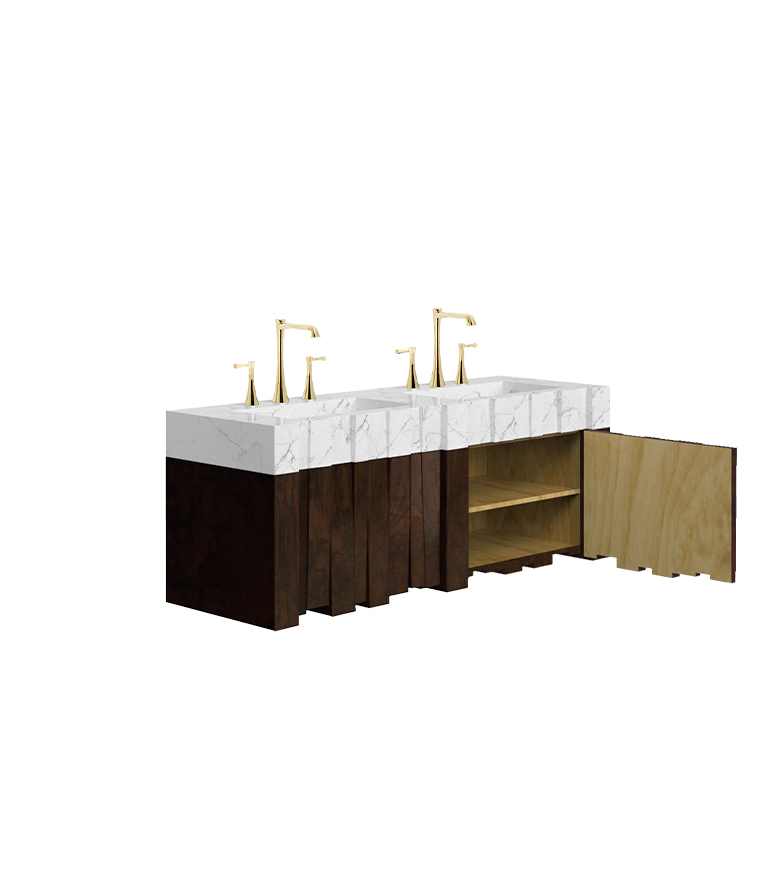 Nazca Wall Mounted Vanity Cabinet - Matte Walnut Root Veneer With A Marble Sink For A Modern Design - Home'Society