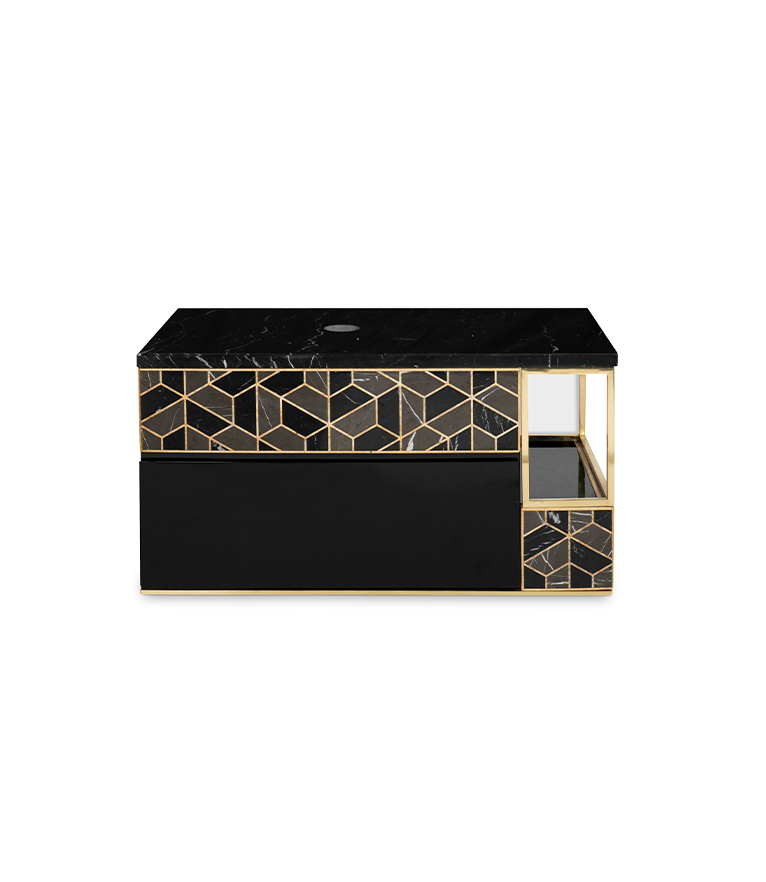 Tortoise Wall Mounted Bathroom Vanity - with Black Lacquered Wood - Home'Society